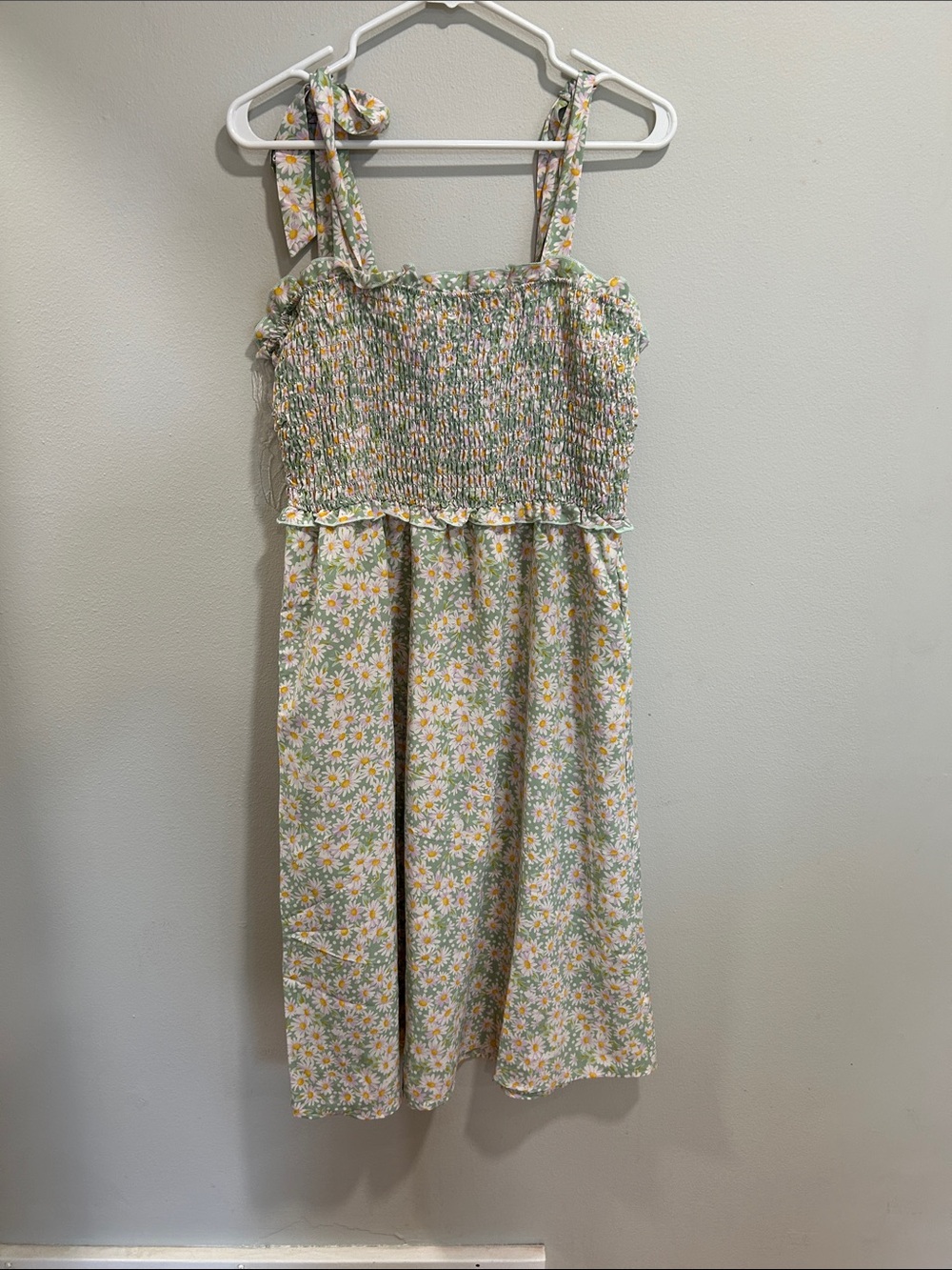 As U Wish Pastel Daisy Smocked dress with Tie Straps